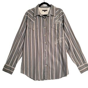 Tin Haul Pearl Snap Shirt Mens XL Western Striped Long Sleeve Button Casual Fit